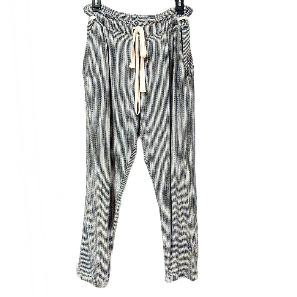 Free People Paperbag Crop Pants Indigo Blue & Cream Stripes Size 6 100% Cotton